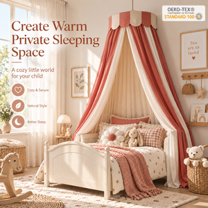 Dusty Red Off-White Portable Foldable Kids Bed <strong>Canopy</strong> 245cm 100% Cotton Dome Hanging Mosquito Net <strong>Nursery</strong> Bedroom Decoration - Product Image 3