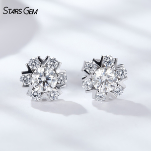 Pendientes de Plata de Ley 925 con Baño de Rodio, con Diamantes Moissanita Cultivados en Laboratorio DEF, Diseño de Copo de Nieve Brillante, 0.5ct*2, Starsgem - Product Image 2