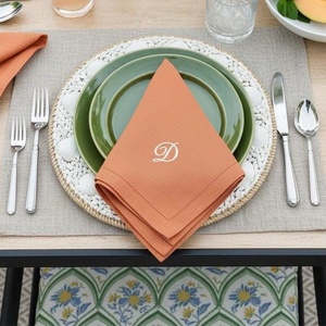 Hemstitch <b>Linen</b>/Cotton <b>Linen</b> <b>Cloth</b> Napkins Monogram Custom Design 100% <b>Linen</b> Scalloped Embroidered Edge <b>Table</b> Placemat Dining - Product Image 5