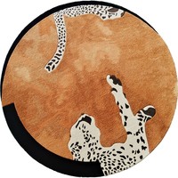 Maßgefertigter Runder 100% NZ-Wolle Handgetufteter Luxus-Teppich mit Leopardenmuster, Rutschfester Moderner Teppich für Wohnzimmer, Schlafzimmer, Hotel