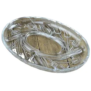 Piring kaca bening desain ukiran bentuk Oval untuk kaca permen Tulip buah pabrik nampan makanan besar untuk pangsit KTV Plato