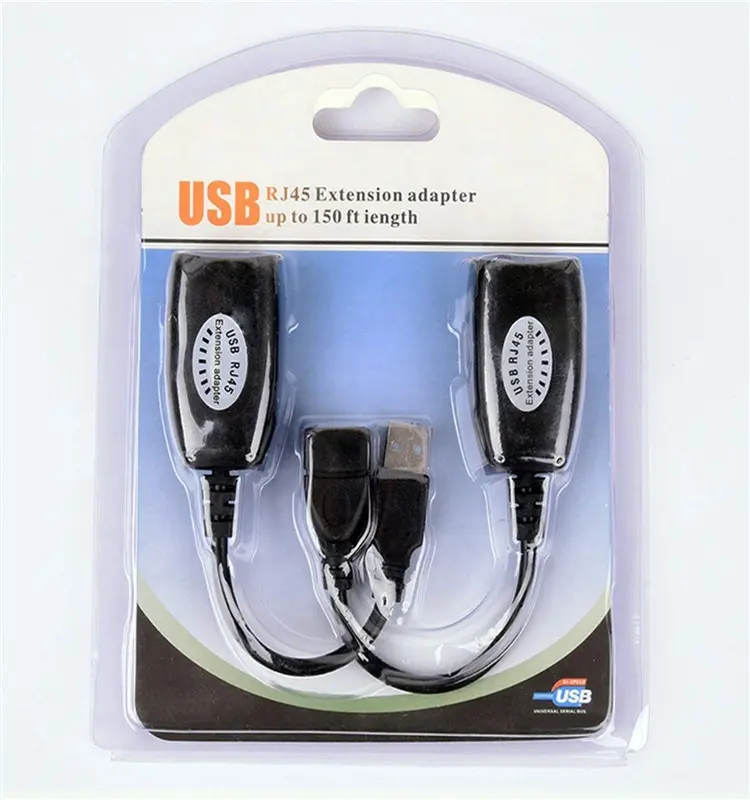 USB RJ45 Extender Over Cat5/Cat5e /Cat6 Cable Extension Cable Connector Adapter - Up to 150ft Length