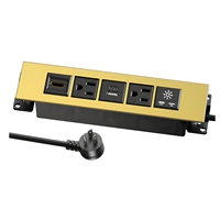 Regleta de enchufes para escritorio con tomas de corriente de EE. UU. y puertos USB, para montaje bajo el escritorio/mesa, con extensión de toma de corriente para el borde de la mesa.