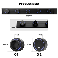 Riel de Alimentación Estándar Europeo de 80 cm con Interruptor de 32 A, 4 Enchufes Alemanes y 1 Enchufe USB A+C para Uso Doméstico