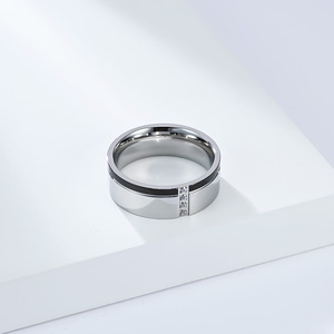 Two Tone <b>Titanium</b> Steel <b>Ring</b> With Diamond Accents For Men Geometric Design Everyday Wear - Product Image 3