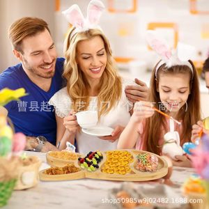 Assiette en bois pour aliments cuisinés à la maison, assiette en bois divisée pour fruits et collations, assiette en bois massif en forme de lapin pour gâteaux et - Product Image 1