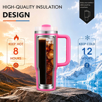 Gobelet isotherme en acier inoxydable de 40 oz avec logo personnalisé, paille rabattable, anti-fuite, isolation sous vide et poignée – Vente en gros