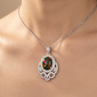 Collier pendentif opale Mehrajuddin Gems pour enfants, en alliage plaqué argent, avec ailes de luxe et accents de diamants taille ovale, pendentifs solitaires