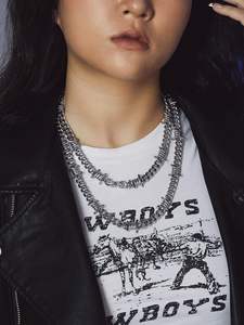 Punk 16-22 pollici placcato oro in acciaio inox geometrico nero spine girocollo collane filo spinato catena cubana per gli uomini - Product Image 3