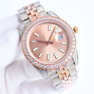 Montre en moissanite glacée |   Montre mécanique de luxe avec mouvement ETA, bracelet en acier inoxydable, style <span class=keywords><strong>r</strong></span>étro, cadran à aiguilles, 41 mm, plaqué or, VVS - Product Image 5