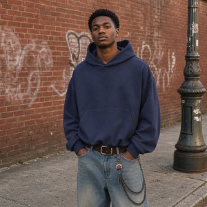 380G Herren Kapuzenpullover mit Tasche, Boxy, Cropped, Rundhals, Locker Geschnitten, Einfarbiger Lässiger Hoodie - Product Image 2