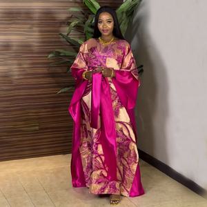 Nueva Moda Africana de alta calidad Rich <span class=keywords><strong>Mama</strong></span> Boubou Floral Material vestido conjunto con bufanda dos piezas vestidos conjuntos para mujeres K1061 - Product Image 6