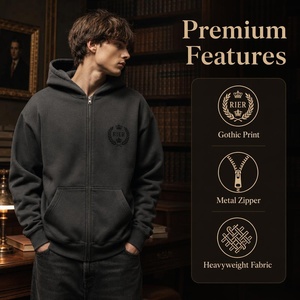Sudadera con capucha gótica Dark Academia con cremallera, estampado Old English para adolescentes, forro polar grueso, cremallera metálica, abrigo estilo streetwear - Product Image 2