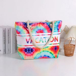 Fashion Summer Tropical Ladies Shopping Handbag <b>Large</b> Capacity Canvas <b>Beach</b> Tote <b>Bags</b> With Zipper - Product Image 3