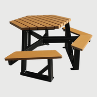 Table à manger hexagonale en bois pour handicapés, table de pique-nique commerciale d'extérieur, banc, ensemble de meubles de jardin, terrasse extérieure, ensemble de table et de chaises pour café