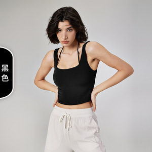 Custom Logo Y2k Style Summer <strong>Clothes</strong> for Women 2 in 1 Design Halter Padded U-neck Nude Feel Soft Nylon/Spandex Women's Vest - Product Image 2