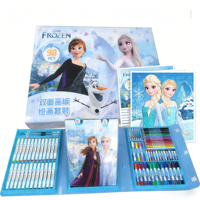 Ensemble de peinture artistique pour enfants sur le thème de La Reine des Neiges, 98 pièces, boîte de rangement portable, chevalet double face, crayons de couleur, marqueurs, crayons de couleur, kit de papeterie