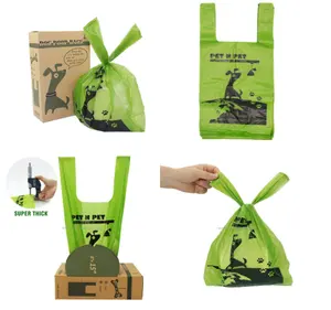 Dog Poop Bags T-shirt Bags Unscented Tie Handle Dog Waste Poo Bags Biodegradable for Pet Cleaning Products