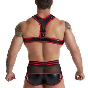 Mens Sexy Leather Harness With Transparent Back Zipper Open Underwear Gay Sex Photos Club Leather Lingerie