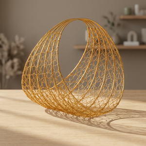 Golden Wire <b>Mesh</b> <b>Storage</b> <b>Basket</b> Geometric Design Modern Home Decoration Metal Wire Craft - Product Image 1
