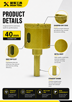 Foret diamanté brasé M10 doré pour le granit, le marbre, la céramique et le verre