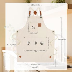 Custom logo Waterproof Canvas Cross Back <b>Aprons</b> <b>With</b> <b>Pockets</b> Adjustable Kitchen Chef <b>Aprons</b> for Men Women Cooking Baking Server - Product Image 2