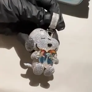 Hiphop Rapper Custom 3D Cartoon Dog Moissanite Pendant Unique Iced Out Diamond 925 Sterling Silver Moissanite Pendant