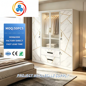 Armario de Acero Moderno para Dormitorio, 4 Puertas con Vidrio, Acabado Ecológico, Diseño Plegable - Product Image 1