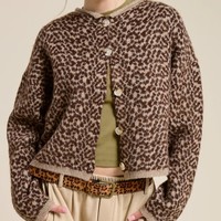 Pull cardigan en tricot à imprimé léopard doux pour femmes, décontracté, automne, logo personnalisé, vente en gros, fabricant de hauts à manches longues