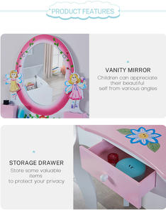 Juego de <span class=keywords><strong>tocador</strong></span> de madera rosa personalizado al por mayor para <span class=keywords><strong>niñas</strong></span> con espejo y taburete para dormitorio infantil - Product Image 5