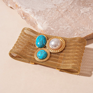 สร้อยโซ่สแตนเลสสำหรับผู้หญิงเครื่องประดับสำหรับสวมใส่ในชีวิตประจำวันสร้อยข้อมือตาข่ายเรขาคณิตเหล็กไทเทเนียม - Product Image 3