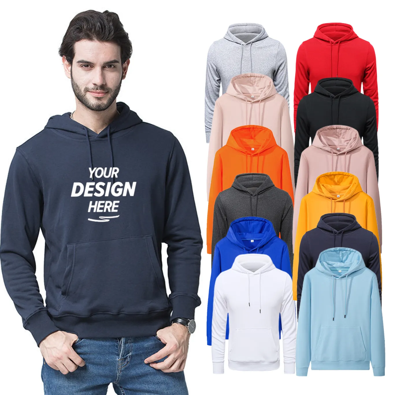 Custom 300GSM Printed Design Blank Pain US Plus Size Cotton Terry 5XL Men's Hoodies