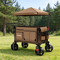Chariot de camping pliable avec poignée réglable, quatre roues, chariot utilitaire en métal, pare-soleil imperméable pour les courses en plein air