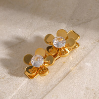 Pince à cheveux lisse en acier inoxydable plaqué PVD 18K Double petite fleur épingles à cheveux Zircon accessoires de cheveux coréens pour femmes
