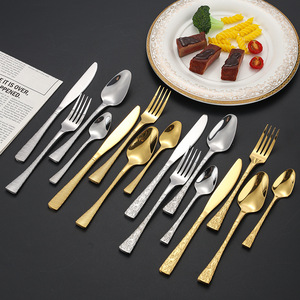 Stainless Steel Cutlery Set Fishtail Embossed Double Sided <b>Hammered</b> Texture Western Dining Knife Fork Spoon Hotel Restaurant Use - Product Image 1