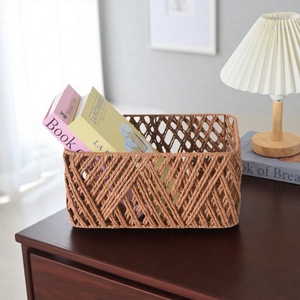 Woven Storage <b>Basket</b> Rectangle Handmade Cosmetic Organizer For Bathroom Desk Entryway Key Holder - Product Image 4