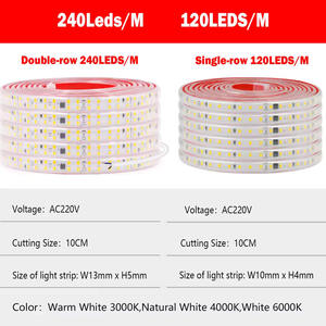 Tira de Luces LED de 220V, Impermeable, 240 LED/m, Blanco Natural Cálido, 2835, Flexible, con Diodo IC, Cinta Adhesiva - Product Image 6
