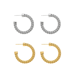 Trendy Metal <b>Hoop</b> <b>Earrings</b> High Quality Hypoallergenic Stainless Steel 18K Gold Plated Rope <b>Twisted</b> C Shaped <b>Hoop</b> <b>Earrings</b> - Product Image 6