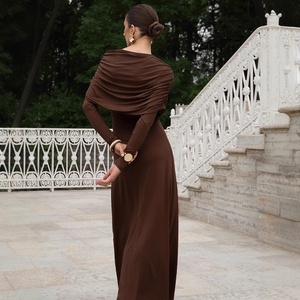 Abito Lungo Elegante Autunno Inverno Stile Europeo-Americano, <span class=keywords><strong>Maniche</strong></span> <span class=keywords><strong>Lunghe</strong></span>, <span class=keywords><strong>in</strong></span> Nylon e Cotone, Tinta Unita, Lavorato a <span class=keywords><strong>Maglia</strong></span>, Aderente, per Donna - Product Image 4
