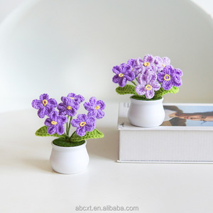 Balcon Décor de bureau Fleurs tissées à la main Tricoté à la main Immortel en pot Oubliez-moi Pas Crochet Pot de fleur - Product Image 4