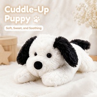 Peluche chien couché noir et blanc super douce de haute qualité avec des détails de couture soignés, taille 30 cm