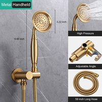 Ensemble de douche mural en laiton brossé doré non revêtu avec mitigeur de douche à effet pluie LED de 9 pouces – Système de douche pour salle de bain
