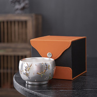 Tasse à thé en céramique en argent sterling, bol traditionnel chinois, fait main, logo personnalisé, imprimé en typographie, coffret cadeau, ensemble cadeau pour