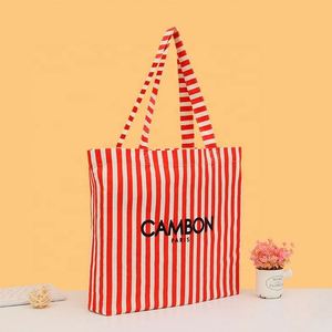 Sac à bandoulière portable avec logo imprimé personnalisable, nouvelle mode, grande capacité, sac fourre-tout en toile à rayures rouges pour femmes - Product Image 1
