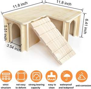 Casita y Refugio para Cobayas, <span class=keywords><strong>Castillo</strong></span> de Madera de Varias Cámaras con Escalera, Accesorios para Jaulas de Chinchillas y Conejos Enanos - Product Image 4