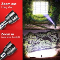 Lampe tactique rechargeable 2024 super lumineuse à haute luminosité XHP360 36 LED avec chargeur de téléphone, lampe torche LED XHP90 avec zoom