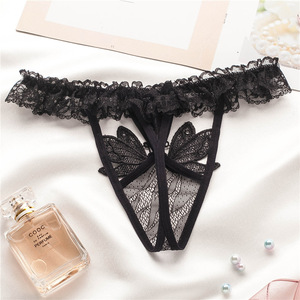 Tanga de Encaje Rojo con Diseño de Mariposa, Lencería Sexy para Mujer, Transparente, con Volantes, Cintura Baja - Product Image 4