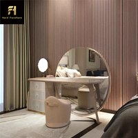Ensemble commode de maquillage rose et Offre Spéciale lumineuse de luxe en bois massif coiffeuse en métal incrusté avec grand miroir rond et tiroirs
