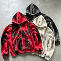 Fabricants de vêtements – Nouveau sweat à capuche zippé pour homme, coupe oversize, en molleton bouclette 420 GSM, avec strass et délavage acide, impression DTG, poids lourd