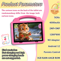 Nouvelle tablette éducative Android 12 de 10,1 pouces pour enfants, 3 Go + 64 Go, processeur MTK Octa Core, batterie 4000 mAh, Wi-Fi 5G, écran IPS 1280x800, bleu/rose, garantie 1 an